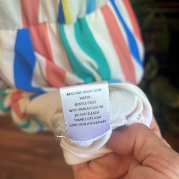 Striped V-Neck Multi Colored Mini Dress with Lining, Tie and Two Pockets Large - Picture 7 of 8